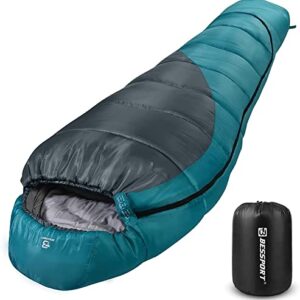 Ultraleichter und kompakter Bessport Winterschlafsack für -10 °C bis 7 °C mit einer weichen, wasserabweisenden Oberfläche, ideal für Camping und Trekking.