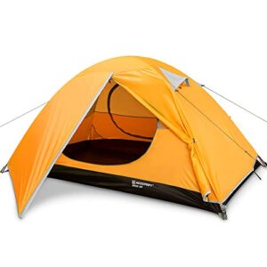 Ultraleichtes orangefarbenes Kuppelzelt für 2 Personen, wasserdicht und winddicht, ideal für Outdoor-Aktivitäten und Camping, mit Netzöffnung für Luftzirkulation.