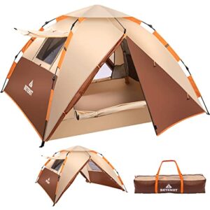 BETENST Camping Zelt - Pop Up Zelt für 3 Personen, wasserdicht und winddicht, mit 2 Mesh-Türen und 2 Mesh-Fenstern, ideal für Familien und Outdoor-Abenteuer.