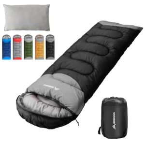 BISINNA Schlafsack für 4 Jahreszeiten, wasserdicht und warm, in verschiedenen Farben, ideal für Camping und Outdoor-Aktivitäten.