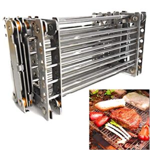 Ultrakompakter Bitty Big Q Campinggrill aus 316 Edelstahl, faltbares Grillgitter ideal für Outdoor-Aktivitäten, leicht und tragbar.
