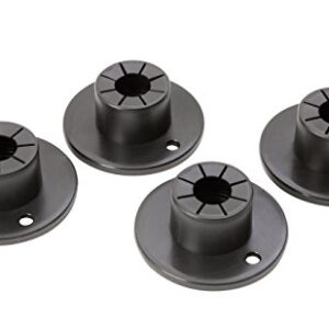 Set von vier schwarzen Stabilisatoren mit runden Basen und zylinderförmigen Körpern, ideal für die Stabilität von Zelten und Möbeln im Freien.