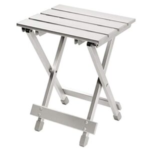Bo-Camp Mini Alu Klapphocker, kompakter und stabiler Falthocker ideal für Camping, Angeln und Garten, in silbernem Metall mit X-förmigen Beinen.