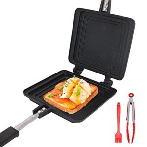 Bobikuke doppelseitige Pfanne, ideal zum Zubereiten von Sandwiches, Omelettes und mehr, mit hitzebeständigem Griff und Antihaftbeschichtung.