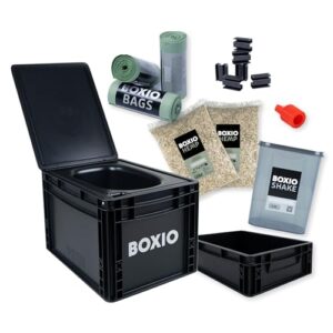 BOXIO - Toilet Max+: Umweltfreundliche mobile Trockentrenntoilette im Komplettset für Camping und Outdoor mit Hanfprodukten und Zubehör.