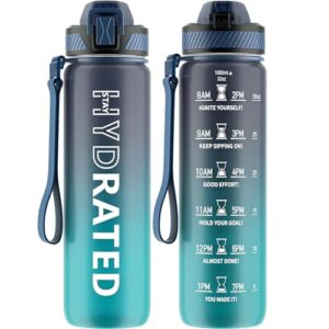 BPA-freie Tritan Trinkflasche mit Strohhalm und Zeitmarkierungen für optimale Hydration beim Sport, Yoga und Outdoor-Aktivitäten.
