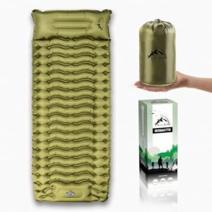 Brave Peak selbstaufblasende Luftmatratze für Outdoor-Aktivitäten, 10 cm dick, mit integriertem Kissen, ideal für Camping und Wandern.