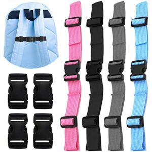 Set von 8 Brustgurten und Riemen für Kinder, geeignet zur Befestigung an Rucksäcken in verschiedenen Farben, darunter pink, schwarz, grau und blau, mit schnellen Schnallen zur einfachen Handhabung.