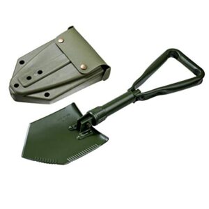 A.Blöchl AB Originaler 3-teiliger Bundeswehr Feldspaten in Oliv, zusammengeklappt mit Tragetasche, ideal für Outdoor-Aktivitäten und militärische Anwendungen.