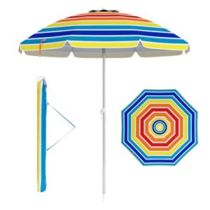 Bunter Sonnenschirm mit 178 cm Durchmesser, UPF 50+, windfest und knickbar, ideal für Strand und Garten.