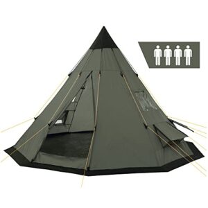 CampFeuer Tipi Zelt Spirit für 4 Personen in Olivgrün, ideal für Camping und Outdoor-Aktivitäten mit 3000 mm Wassersäule und atmungsaktiven Eigenschaften.