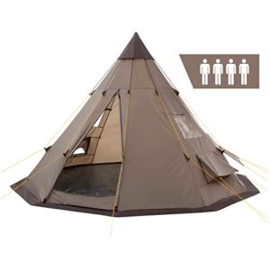 Braunes CampFeuer Tipi Zelt Spirit für 4 Personen, ideal für Camping und Outdoor-Aktivitäten mit integriertem Moskitonetz und wasserdichter Konstruktion.