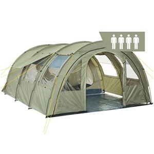 Geräumiges Olivgrünes Tunnelzelt für 4 Personen mit großem Vorraum und 5000 mm Wassersäule, ideal für Camping und Outdoor-Aktivitäten