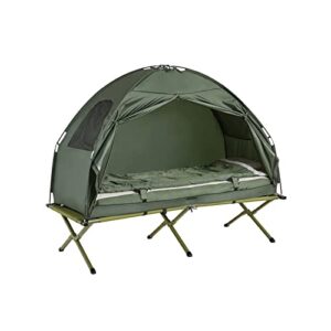All-in-One Campinglösung: 4in1-Zelt mit Feldbett, Luftmatratze und Schlafsack für ein komfortables Outdoor-Erlebnis.