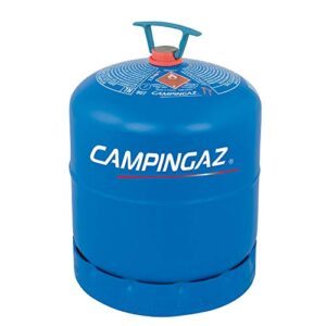 Blaue Camping-Gasflasche 907, 2,75 kg Butangasflasche für Camping und Grillen, mit Sicherheitsverschluss und ergonomischem Griff.