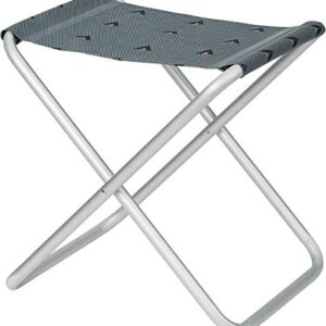 Tragbarer klappbarer Camping Hocker XL in grau mit robustem Metallrahmen und strapazierfähiger Sitzfläche, ideal für Outdoor-Aktivitäten und platzsparende Lagerung.