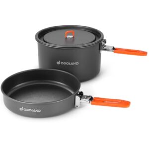Camping Geschirr Set mit 2,4L Topf und 1,2L Bratpfanne aus eloxiertem Aluminium für Outdoor-Kochen