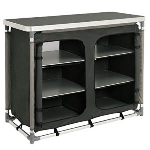 Faltbarer Campingschrank mit Aluminiumgestell und zwei Reißverschluss Öffnungen, ideal für Camping und Outdoor-Aktivitäten.