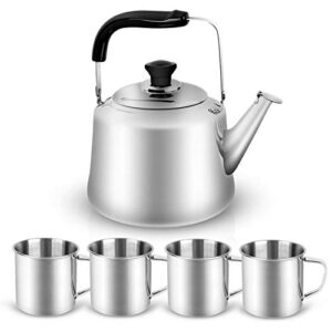 Odoland Teekessel 3L aus Edelstahl mit 4 Tassen für Camping und Outdoor-Aktivitäten, ideal für Kaffee und Tee