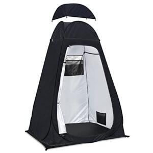 Schwarzes Camping Toilettenzelt als Duschzelt und Umkleidekabine für Outdoor-Aktivitäten, bietet Privatsphäre und Komfort beim Camping, am Strand oder bei Festivals.