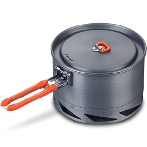 Leichter Campingkochtopf aus hart eloxiertem Aluminium mit innovativer Wärmezirkulation für effektives Kochen im Freien.