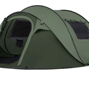 Automatisches Pop-Up Zelt für 4-5 Personen in Armee grün, ideal für Camping und Outdoor-Aktivitäten, mit schnellen Aufbau in 3 Sekunden, wasserdicht und mit Insektenschutz.