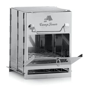 Tragbarer Edelstahl Klappgrill für Camping und Outdoor mit robuster Bauweise und verbesserter Luftzirkulation, ideal für Grillvergnügen unterwegs.