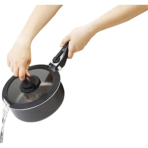 Multicolor Glasdeckel für Camping und Outdoor-Küche, handgehalten über einer modernen Pfanne mit Wasser, ideal für sicheres Kochen und Dämpfen während des Campings.