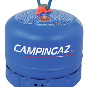 Campingaz Gasflasche 904 in leuchtendem Blau, ideal für Camping und Grillen, mit Standardanschluss und sicherem Verschlusssystem.