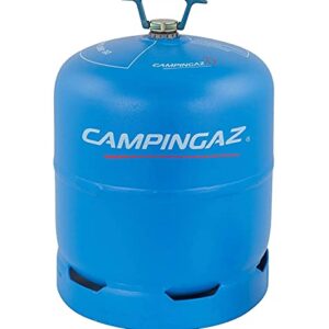 Campingaz Gas-Flasche R 907 voll im zylindrischen Design, ideal für Camping und Wohnwagen, mit Sicherheitsventil und praktischen Griff.