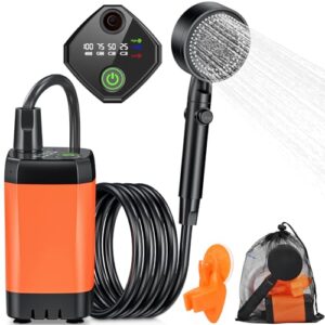 Rsaoty Campingdusche mit Pumpe, tragbare mobile Dusche mit Duschkopf, 3000mAh Akku und 2 Meter Schlauch für Outdoor Aktivitäten, Garten und Haustierpflege.