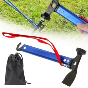 TOATELU Campinghammer mit blauem ergonomischen Griff, multifunktional für Camping und Outdoor-Aktivitäten, inklusive Haken und Mini-Hacke, abgebildet auf einer Wiese.