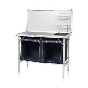 Blau klappbare Campingküche Salamanca KI-0412 mit Arbeitsfläche, Ablage und Stauraum für Outdoor-Kochen