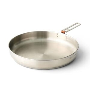 Edelstahl Campingpfanne mit abnehmbaren Griff für 1-2 Personen, geeignet für Gas- und Induktionskochfelder, Durchmesser 25 cm.