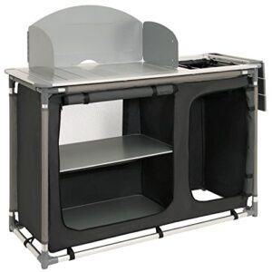 Faltbarer Campingschrank aus Aluminium mit Spritzschutz und Waschbecken, ideal für Camping und Outdoor-Aktivitäten, Maße 117 cm x 50 cm x 111 cm.