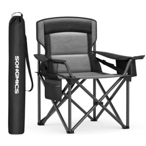 SONGMICS Campingstuhl mit hoher Rückenlehne, klappbar, Schaumstoffpolsterung und Getränkehalter, ideal für Outdoor-Aktivitäten und Angeln.