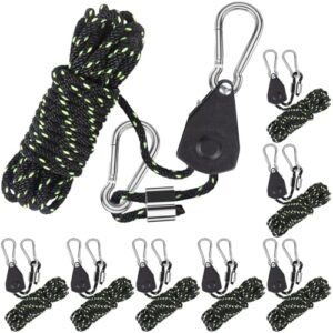 8-teiliges Set von reflektierenden Spannseilen mit Karabinerhaken, ideal für den Outdoor-Einsatz und vielseitige Anwendungen.