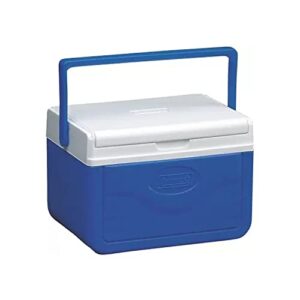 Coleman Kühlbox Fliplid 5 in blau und weiß, ideal für Outdoor-Aktivitäten, leicht transportierbar mit hervorragender Kühlleistung.