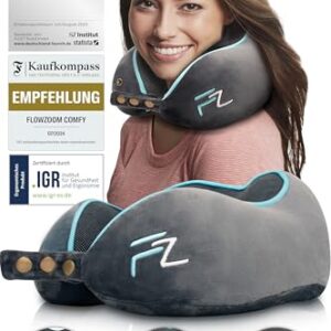 Ergonomisches Travel Nackenkissen für Erwachsene in Grau mit verstellbarem Design und atmungsaktivem Bezug, ideal für Flugzeug- und Autofahrten.