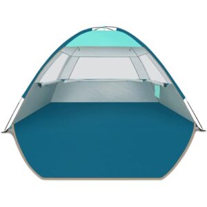 COMMOUDS Strandmuschel für 3-4 Personen, tragbares Strandzelt mit UV-Schutz 50+ und 3 Mesh-Fenstern, ideal für Familienausflüge.
