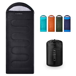 Ultraleichter Coolzon Schlafsack für 3-4 Jahreszeiten, ideal für Camping und Outdoor-Aktivitäten. Präsentiert in Schwarz mit komprimiertem Aufbewahrungsbeutel.