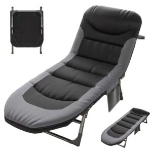Klappbares Feldbett mit Matratze, verstellbarer Rückenlehne und ergonomischem Design für Camping und Outdoor-Aktivitäten in elegantem schwarz