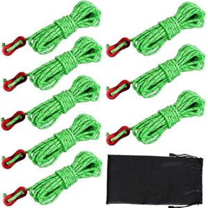8 Stück 4mm reflektierende Abspannseile in grün mit Aluminiumspanner für Zelte, ideal für Camping und Outdoor-Aktivitäten