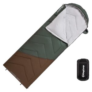 KingCamp Schlafsack für Outdoor-Aktivitäten in Grün und Braun, geeignet für 3-4 Jahreszeiten, leicht und kompakt, ideal für Camping und Reisen.