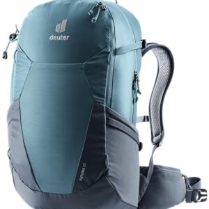 deuter Futura 27 Wanderrucksack in elegantem Blau und Grau, ideal für Wanderungen und Outdoor-Aktivitäten, mit ergonomischen Tragegurten und atmungsaktivem Netzrückensystem.