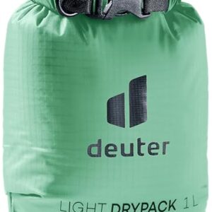 Grüner Drybag mit Rollverschluss, ideal für Outdoor-Aktivitäten und wasserdichte Aufbewahrung von Gegenständen, 1 Liter Volumen.