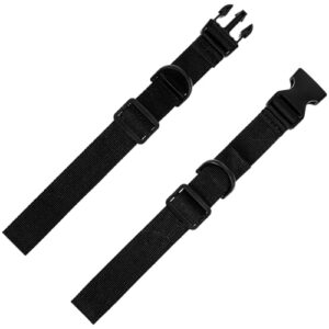 Zwei schwarze verstellbare Brustgurte aus strapazierfähigem Material für Rucksäcke, ideal für Outdoor-Aktivitäten wie Joggen und Wandern. Inklusive Schnellverschlussschnallen und verstellbaren Schlaufen für optimalen Sitz.