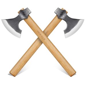 Dream Reach 2PCS Beil Axt Set mit zwei gekreuzten geschmiedeten Äxten aus Buchenholz, ideal für Outdoor-Aktivitäten und Bushcraft.