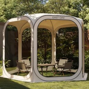 EAST OAK Pop Up Zelt 3x3m beige mit freistehender Struktur, ideal für 4-6 Personen, passend für Camping, Garten und Terrasse.