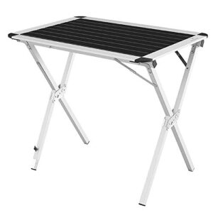 Faltbarer Campingtisch Easy Camp Rennes M in Schwarz und Silber, ideal für Outdoor-Aktivitäten wie Camping und Picknicks, mit stabilen klappbaren Beinen und modernem Design.
